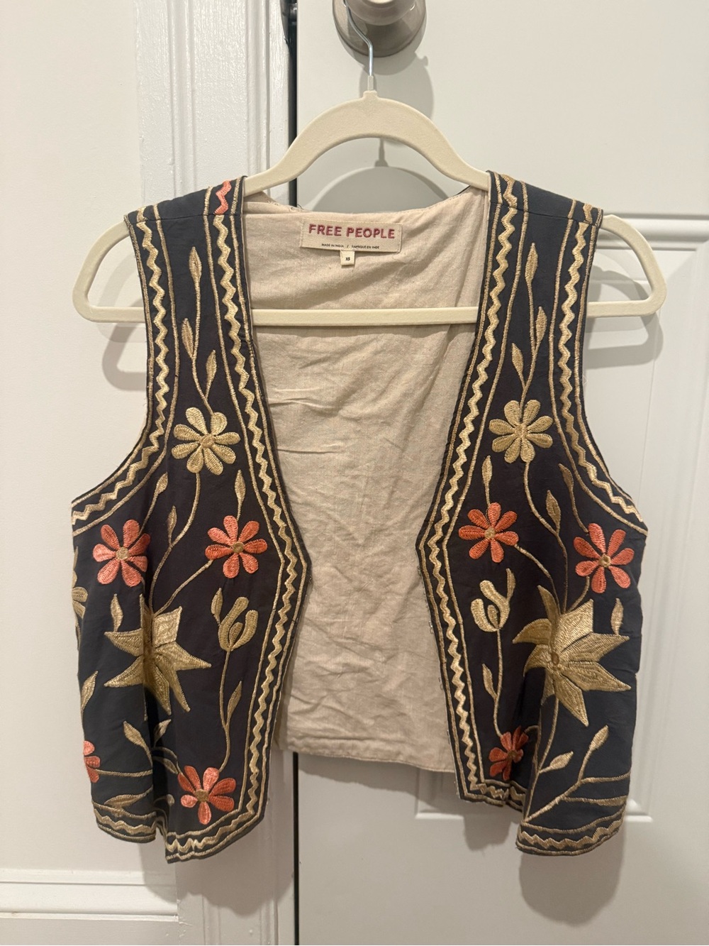 Free People Cream Top with Red Brand Label